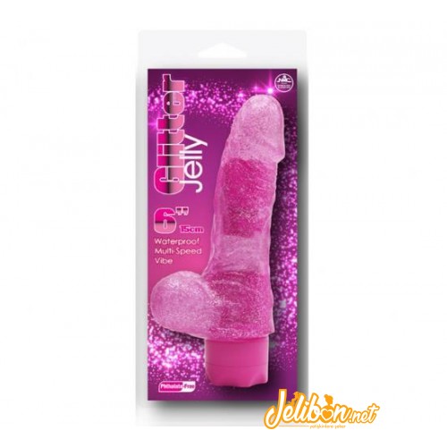 Glitter Jelly Simli Testisli 15cm Vibratör - Pembe