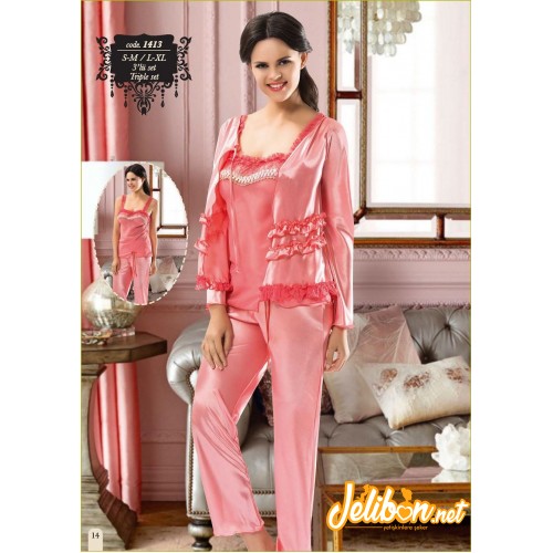 Sistina 1413 Saten 3'lü Pijama Takım