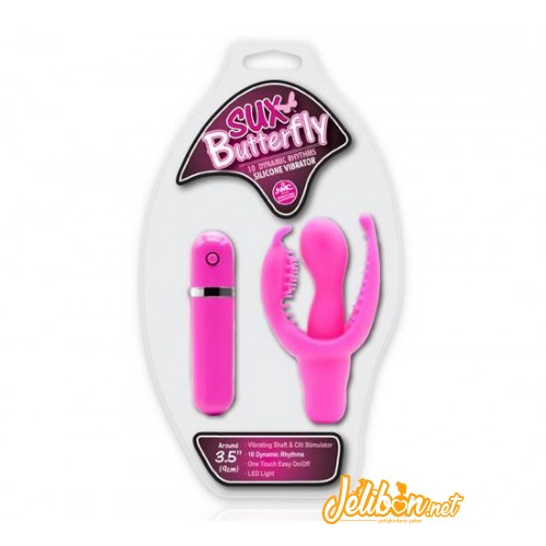 Sux Butterfly Klitoral Uyarıcılı Silikon Vibratör - Pembe